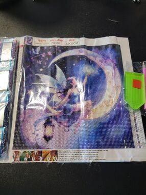 Nwt Fairy on Crescent Moon Diamond Painting Kit - Blue & Purple